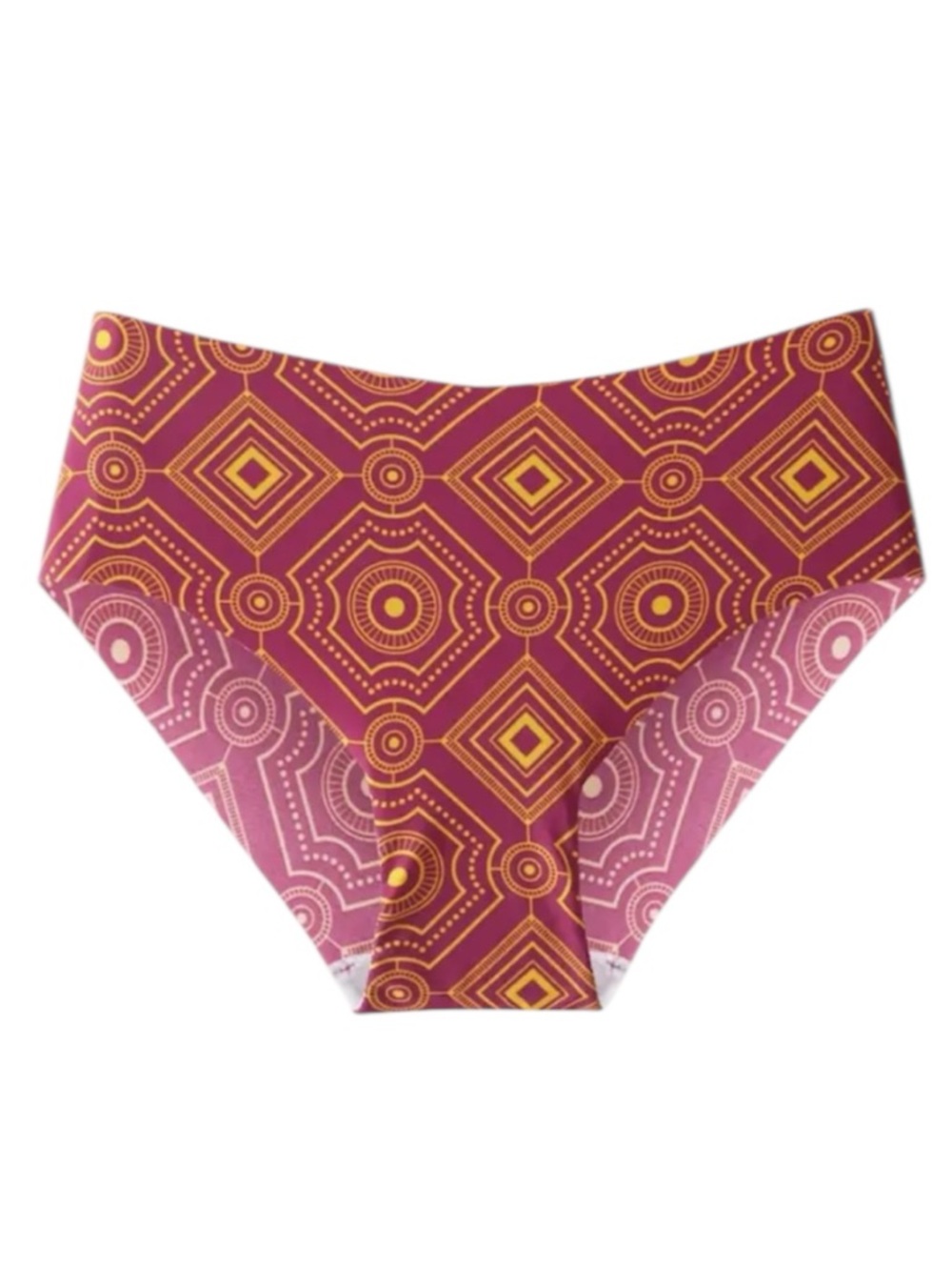 Geometric Pattern Hipster Bikini Bottoms - Maroon & Mustard- Plus available